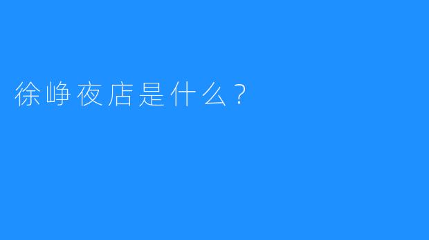 徐峥夜店是什么?
