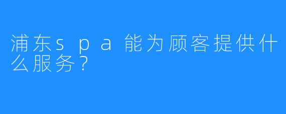 浦东spa能为顾客提供什么服务?