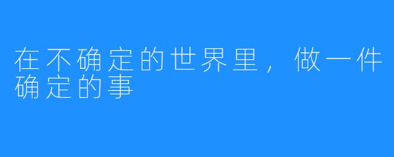 在不确定的世界里,做一件确定的事